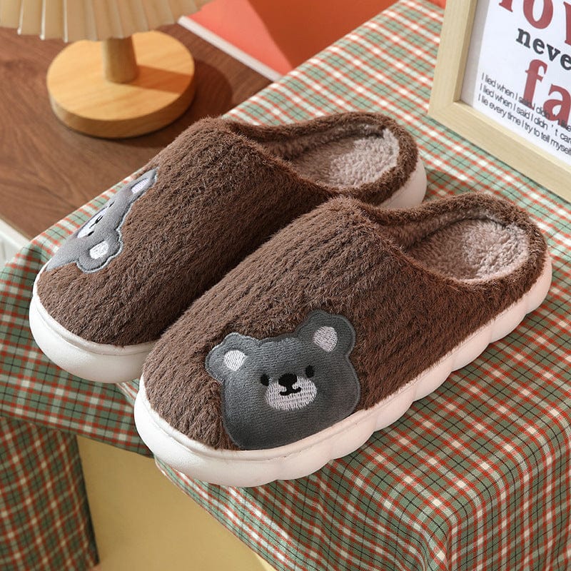 Cute Rabbit Striped Slippers Non - slip Slipper Plush Cotton Shoes