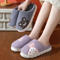 Cute Rabbit Striped Slippers Non - slip Slipper Plush Cotton Shoes