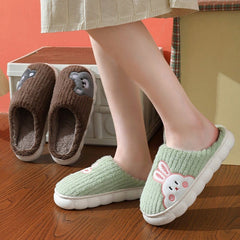 Cute Rabbit Striped Slippers Non - slip Slipper Plush Cotton Shoes