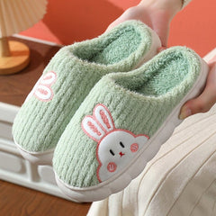 Cute Rabbit Striped Slippers Non - slip Slipper Plush Cotton Shoes