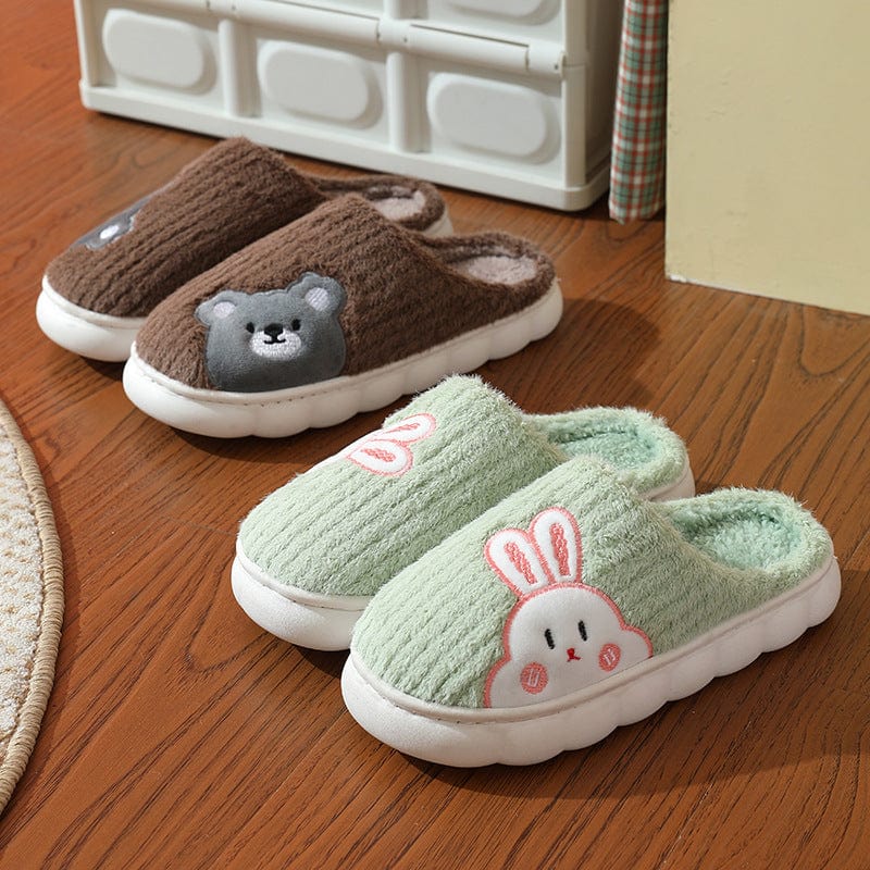 Cute Rabbit Striped Slippers Non - slip Slipper Plush Cotton Shoes