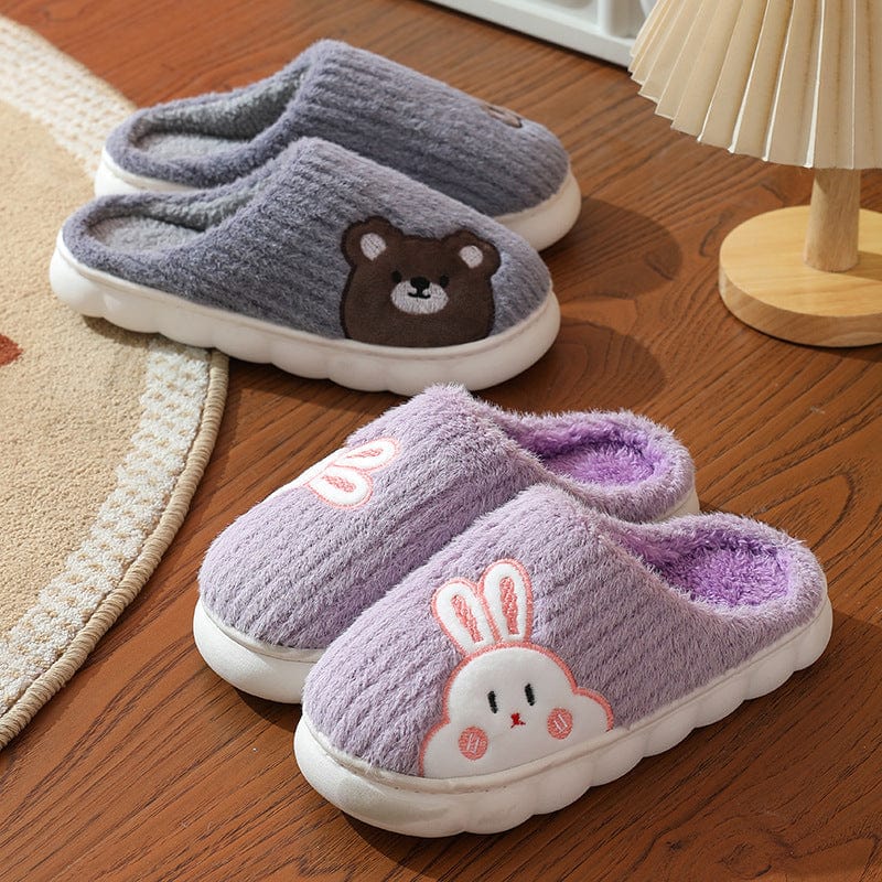 Cute Rabbit Striped Slippers Non - slip Slipper Plush Cotton Shoes