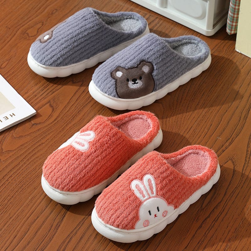 Cute Rabbit Striped Slippers Non - slip Slipper Plush Cotton Shoes