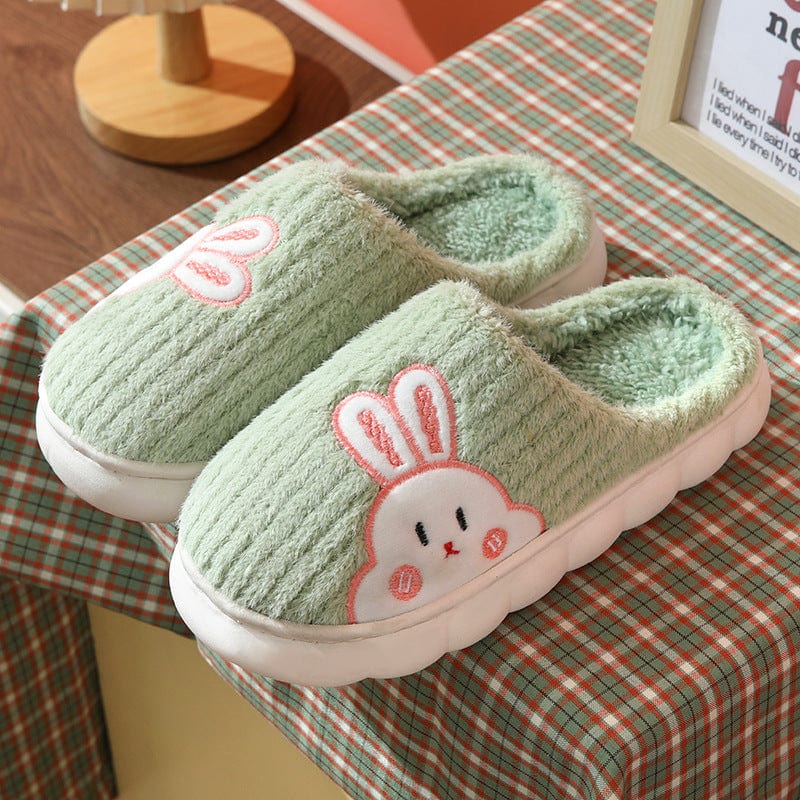 Cute Rabbit Striped Slippers Non - slip Slipper Plush Cotton Shoes