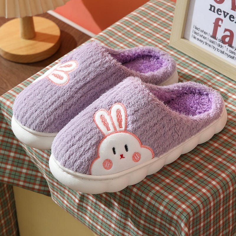 Cute Rabbit Striped Slippers Non - slip Slipper Plush Cotton Shoes