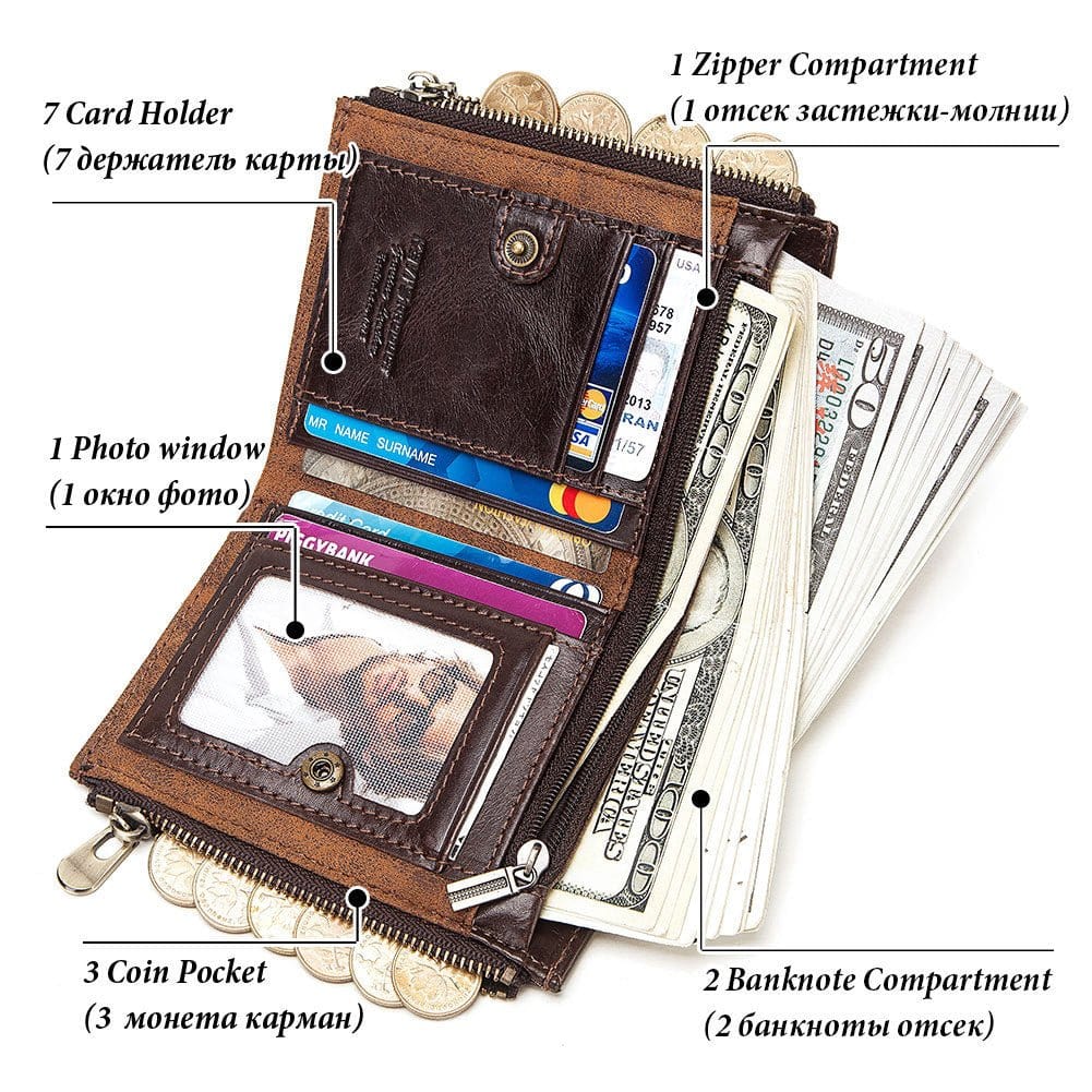 Men's Wallet Anti - theft Swiping RFID Leather Wallet Multifunctional