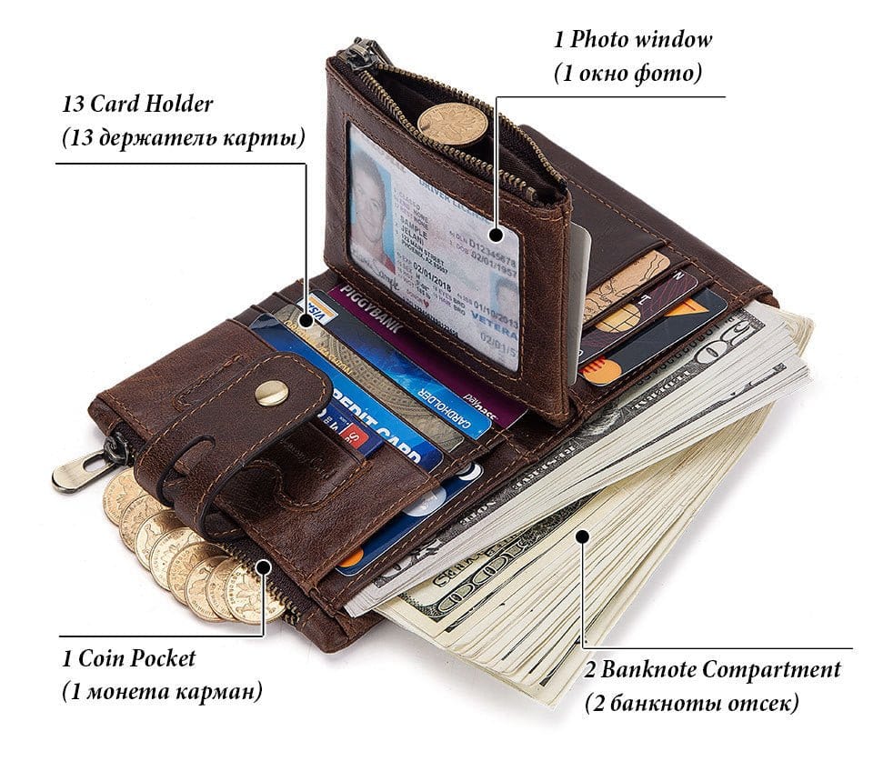 Multi - card leather men's retro RFID wallet