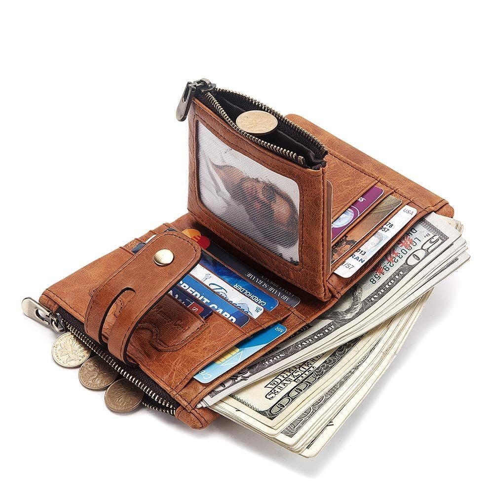 Multi - card leather men's retro RFID wallet