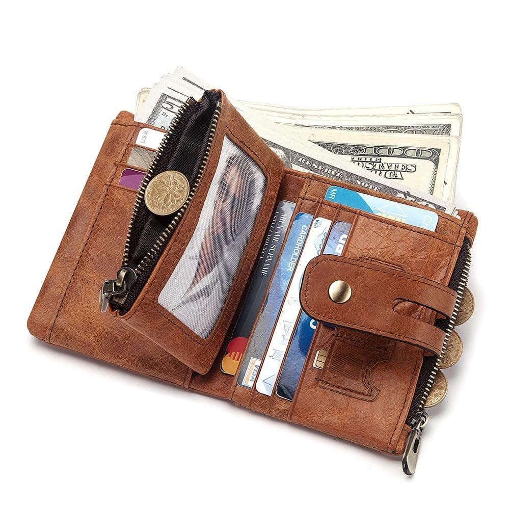 Multi - card leather men's retro RFID wallet