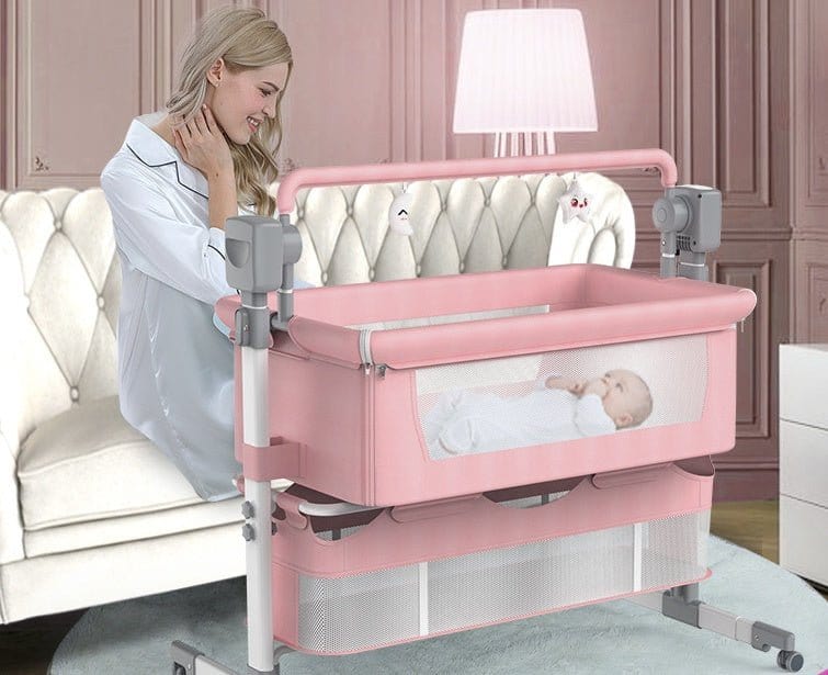 Portable Baby Bed Electric Bassinet Splicing Bed Foldable Newborn Baby