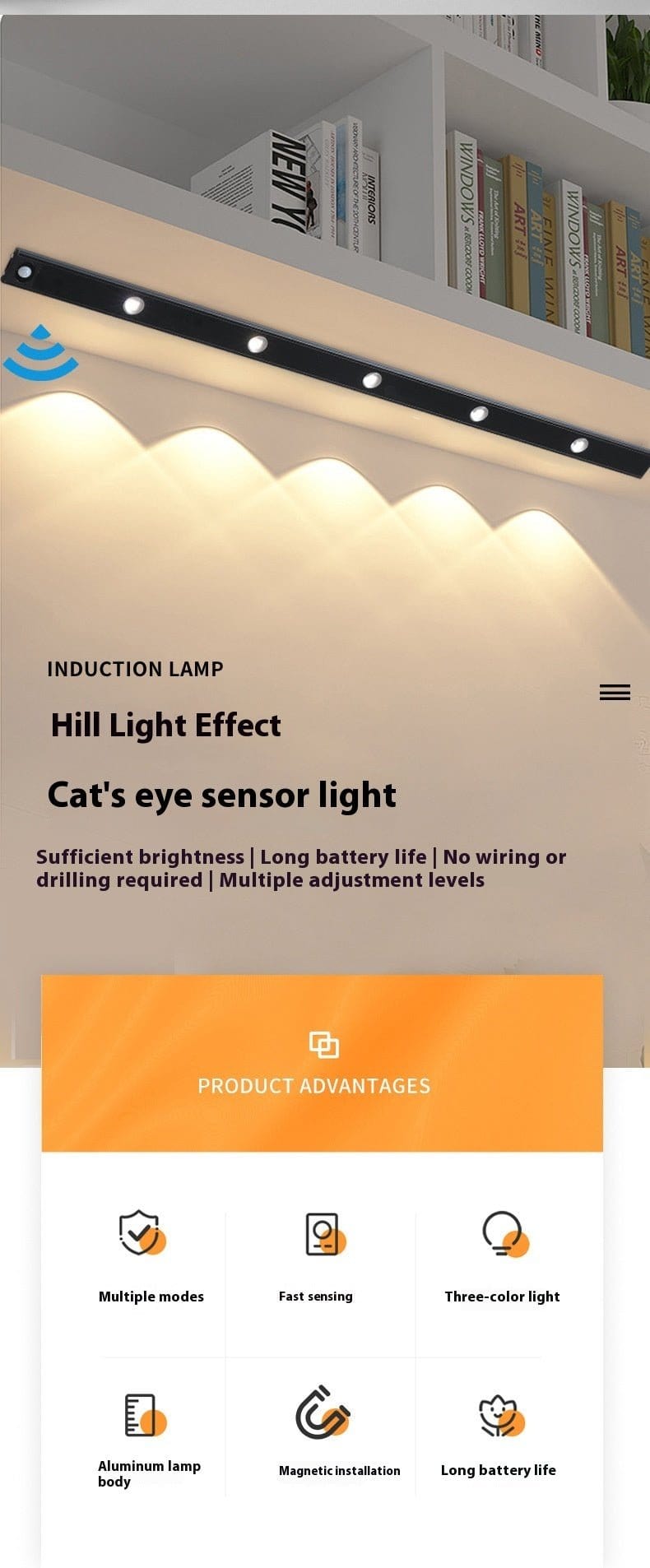 Smart Cat's Eye Infrared Sensor Lamp Wine Cabinet Hallway Atmosphere Rechargeable Hill Corrugated Cabinet