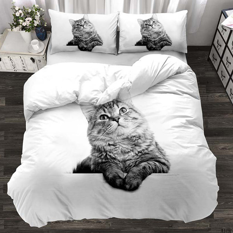 Three - piece Animal Cat and Dog Realistic Quilt Cover