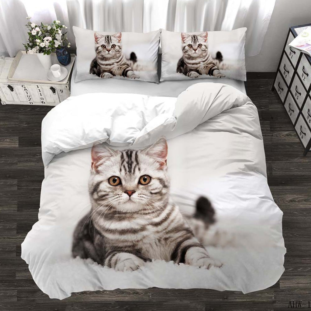 Three - piece Animal Cat and Dog Realistic Quilt Cover