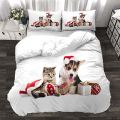 Three - piece Animal Cat and Dog Realistic Quilt Cover