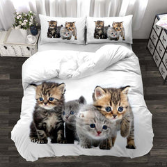 Three - piece Animal Cat and Dog Realistic Quilt Cover